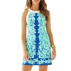Lilly Pulitzer Blue Green Floral Preppy Koala of the Wild Lea Shift Mini Dress 8